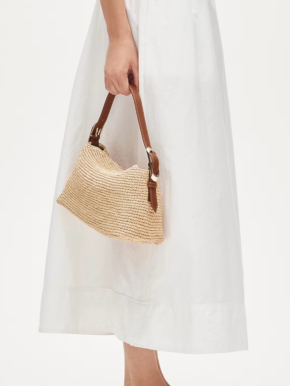 J. Crew Woven Straw Shoulder Bag with Brown Leather Strap - Picture 6 of 6